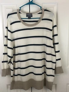 Lands' End Womens Sz 20W-22W Supima Cotton Sweater Long Sleeve Multicolor Stripe - Picture 1 of 4