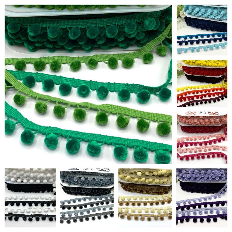 SIMPLICITY pom pom fringe trim by 1 metre 28mm luxury multi colours cushions curtains bag