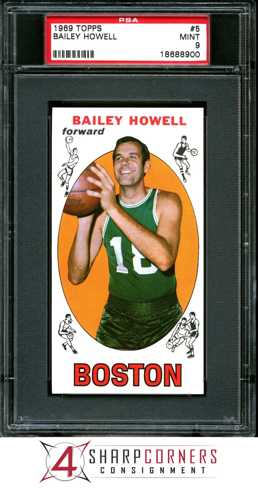 1969 TOPPS #5 BAILEY HOWELL CELTICS HOF PSA 9 SET BREAK
