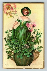1910 Signed Artist Ellen Clapsaddle St. Patricks Day Lady Embossed Postcard (A17 - Picture 1 of 2