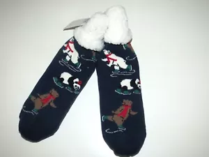 NWT Old Navy Women’s Sherpa  Slipper Socks Grippy Bears Skiing Skating One Size - Picture 1 of 3