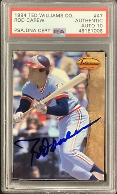 Rod Carew Signed 1994 Ted Williams Co #47 Card Twins HOF PSA/DNA Autograph 10 - Image 1 of 2