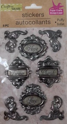 Crafter's Square 8 pegatinas hinchadas marcos Love Hope plata álbum de recortes pegatina Foto 1 de 4