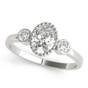 Oval Forever One Moissanite Three Stone Bezel Set Engagement Ring White Gold - Picture 1 of 4