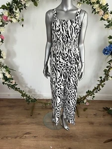 Influence Jumpsuit Size 8 & 12 Black White Animal Print Shirred Waist New MJ37 - Picture 1 of 12