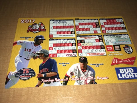 2017 Pawtucket Red Sox Magnetic Baseball Schedule W/Betts Bogaerts Bradley Cover