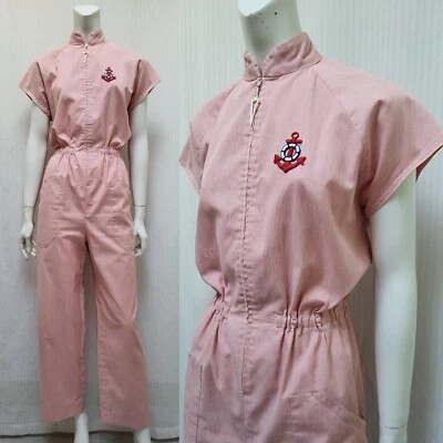 Vintage 1960/70's Red Micro Pinstripe Zip Front Jumpsuit - Size S/M - Image 1 of 4