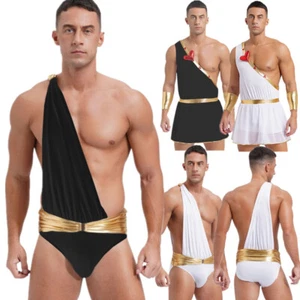 Men's Halloween Ancient Greek Roman Costume Underwear One Shoulder Toga AU - Picture 1 of 54