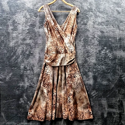 MEI MEI Womens Dress Size 8 Brown Beige Animal Print Stretch Knit Sleeveless - image 1 of 4