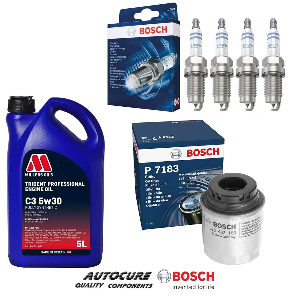 FOR SEAT IBIZA TSI FR MK4 SE25 1.2 PETROL BOSCH OIL FILTER & PLUGS SERVICE KIT - Image 1 of 1
