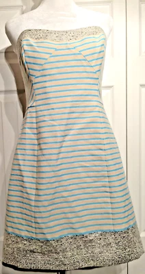 NUEVO Vestido Lilly Pulitzer Talla 10 Remi Azul Horizon Bayview Rayas Metálicas con Correa Foto 1 de 4