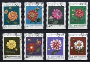 1982 Vietnam Stamps Complete Dahlias Sc # 1202-1209 Cto Never Hinged - Picture 1 of 1