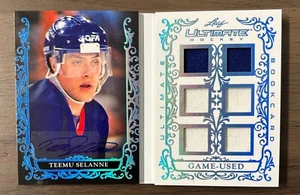 LEAF ULTIMATE TEEMU SELANNE 2023 JUEGO USADO AUTO JERSEY BOOKCARD 3/6 JETS BA - Imagen 1 de 2