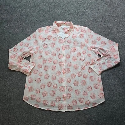 J Jill Top Womens XL White Pink Seashells Cotton Button Beachy Coastal Casual - Image 1 of 4