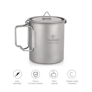 750ml Titanium Pot Water Mug Cup with Lid with Foldable Handle H6Q1 - Picture 1 of 10