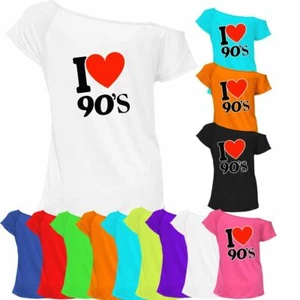 Damas I Love The 90s Camiseta Top Hombro Descubierto Retro Fiesta Elegante Conjunto 6813Lote - Imagen 1 de 12