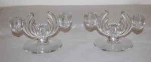 2 candelabros triples vintage Art Deco de vidrio transparente de 4" de alto/#CA3 - Imagen 1 de 11
