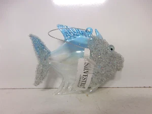Demdaco Blue Glass Fish & Glitter Ornament Sea Life Nautical Christmas Hanging - Picture 1 of 4