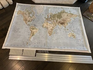 IKEA PREMIAR World Map Atlas Canvas & Aluminum Frame 78" x 55" Large Art 2 - Picture 1 of 13
