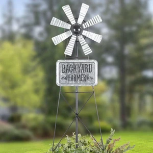 Rustic Finish "Backyard Farmer" Classic Windmill Metal Garden Stake - Picture 1 of 2