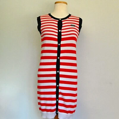 Mini Vestido Sonia Rykiel Sin Mangas Rayas Algodón Lana Tejido Abotonado Talla XS Foto 1 de 4