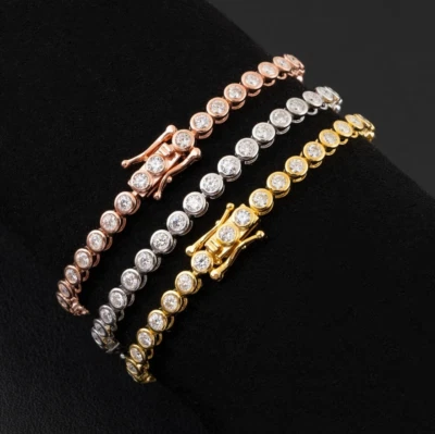 GRA 认证 D 颜色 VVS1 3 毫米圆形泡泡莫桑石 925 网球手链女式 — 第 1/4 张图片