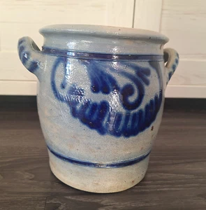 Alter Schmalztopf - Steinzeug - handbemalt - Höhe ca. 19 cm - Ø ca. 17,5 cm - Bild 1 von 9