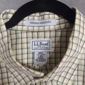 LL Bean shirt men large Wrinkle Resistant green gray beige long sleeve button up - Picture 1 of 7