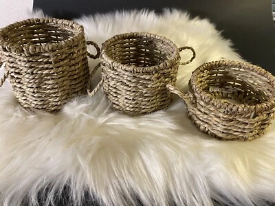 LED Wicker Rattan Battery Operated Candle Holders Boho Woven - Image 1 of 4