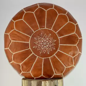 Genuine Handmade Boho Ottoman Leather Footstool Pouf Moroccan Brown - Picture 1 of 8