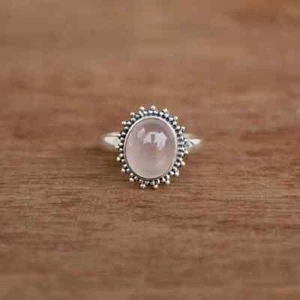 Rose Quartz Gemstone 925 Sterling Silver Handmade Ring All Size - Picture 1 of 6