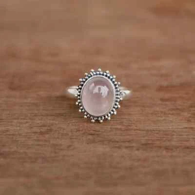 Anello In Argento Sterling 925 Fatto A Mano In Quarzo Rosa Tutte Le Taglie - Immagine 1 di 4