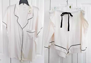 NUEVO Conjunto de pijama suave Stars Above para mujer 3X pantalón corto top camisa + 3 bolsillos BLANCO - Imagen 1 de 8