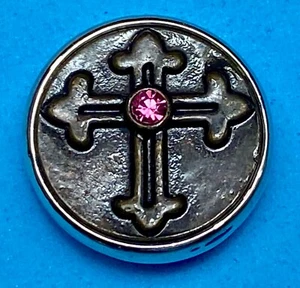 Cross Pink Rhinestone accented 18mm Button Charms Ginger Snaps - Magnolia Vine - Picture 1 of 9