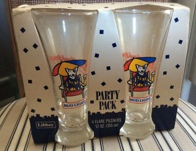 Nuevo Juego de 4 vasos vintage Libbey Pilsner Bud Light Spuds Mackenzie cerveza Pilsner  Foto 1 de 4