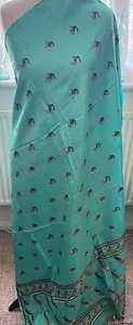 Vintage Mint Green Embroidered Peacock design Indian Silk Saree Sari - Picture 1 of 4