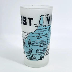 VINTAGE MCM MID-CENTURY HAZEL ATLAS WEST VIRGINIA USA SOUVENIR FROSTED GLASS - Picture 1 of 9