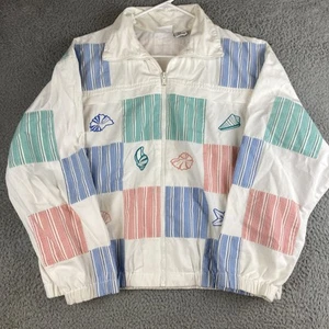Vintage Koret Francisca Jacket Womens Medium White Beach Colorful Sea Shells 90s - Picture 1 of 15