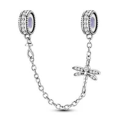 Pulsera MULA 925 Plata Dije Cadena de Seguridad Libélula Tapón de Goma para Mujer Foto 1 de 4