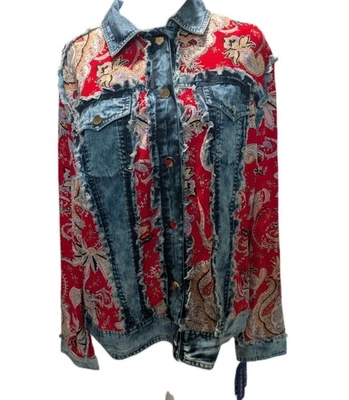 Chaqueta Peter Nygard Denim Flecos Multicolor Rojo Calicó Snap Mujer’s Talla Grande Foto 1 de 4