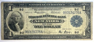1918 $1 NATIONAL CURRENCY NOTE FEDERAL RESERVE BANK OF NEW YORK B60134276A - Picture 1 of 2