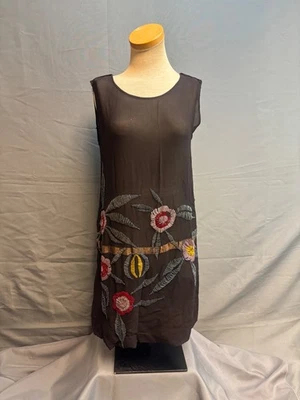 SASSY & SHORT FLAPPER 1920’S SILK CHIFFON DRESS W FLORAL GLASS BEADED BOTTOM - Image 1 of 4