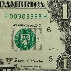 Cuádruple con 2 triples billete de dólar número uno serie elegante de 0, 3 - F00303398H - Imagen 1 de 6