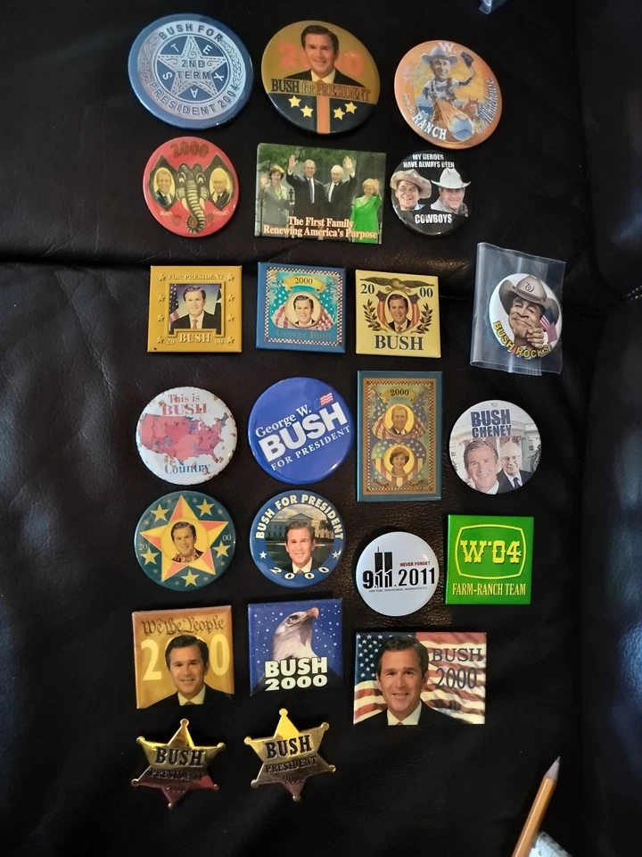 George W Bush Presidential Campaign Buttons Set Of 22 Plus 1 Duplicate - Image 1 of 4