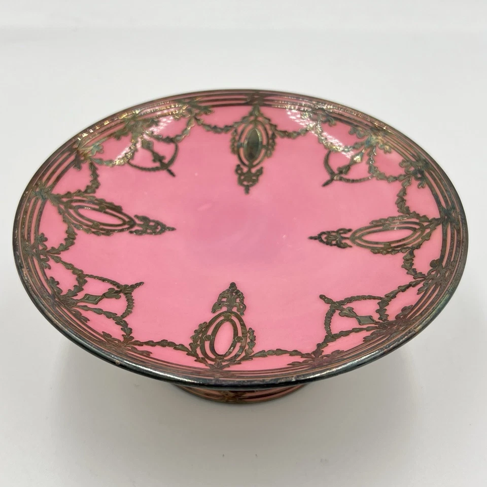 Antiguo plato de pastel rosa con superposición de plata esterlina Lenox BB&B Art Nouveau 1906-24 Foto 1 de 4