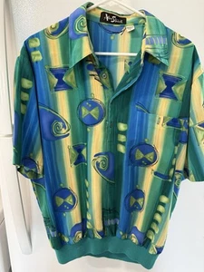 Camisa Pullover Vintage Alan Stuart Brillante Verde Azulado Azul Dobladillo con Bandas para Hombres XL - Imagen 1 de 6