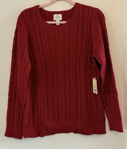 St. Johns Bay Womens Rumba Red Crew Neck Long Sleeve Cable Knit Sweater 2XL - Picture 1 of 5