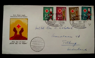 1958 RED CROSS CHARITY SET NIEUW GUINEA ON FDC SENT TO NEDERLAND NETHERLANDS K5 - Image 1 of 2