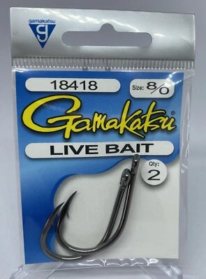 Gamakatsu Live Bait Fishing Hooks Size 8/0 - *Packet of 2 Hooks* - image 1 of 2
