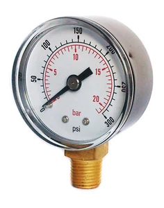 Pressure Gauge 50mm Dial 0/300 PSI & 0/20 Bar 1/4 BSPT Bottom connection. - Picture 1 of 1